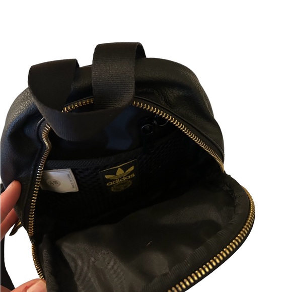 Adidas Mini Synthetic Leather Backpack Black Gold Detailing - Picture 3 of 3